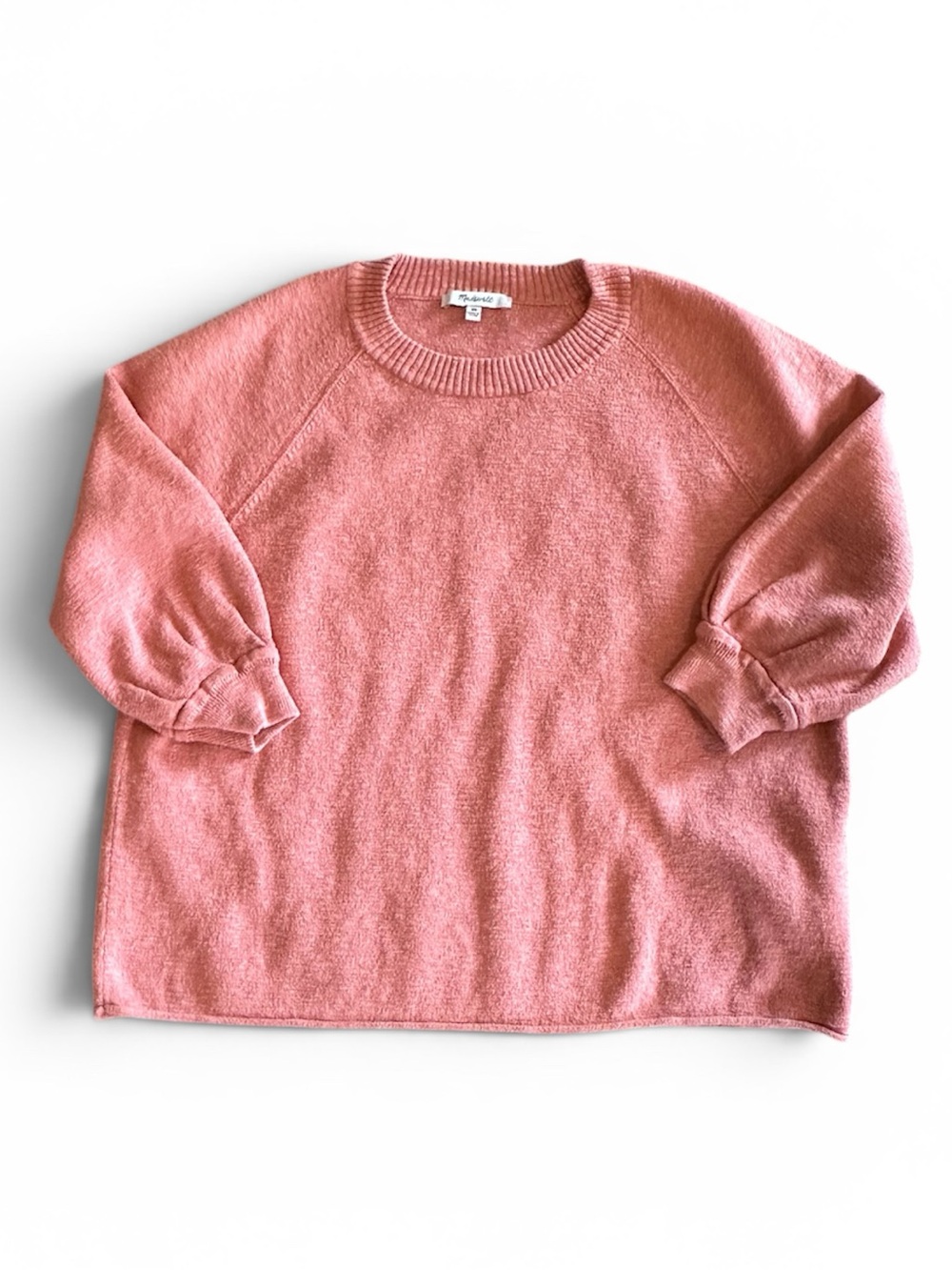 Madewell Telluride crewneck pullover sweater with 3/4 length puff sleeves